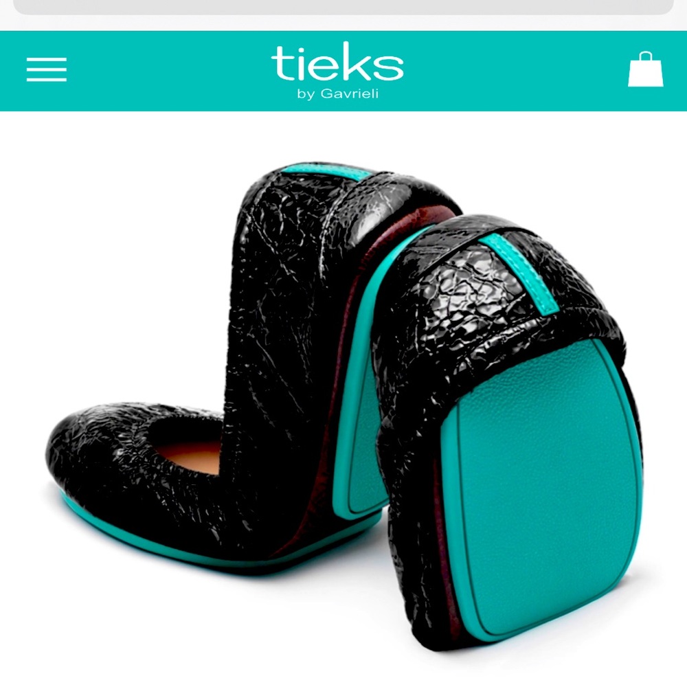 Tieks in Obsidian Black - croc patent style ballet flats. 
Size 8